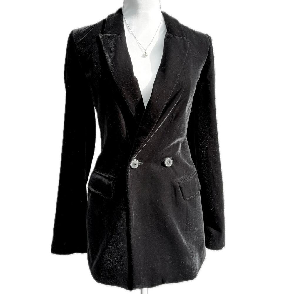 Zara Woman’s Velvet Jacket, Fitted Tailored Structured Blazer Size XS Black NWT